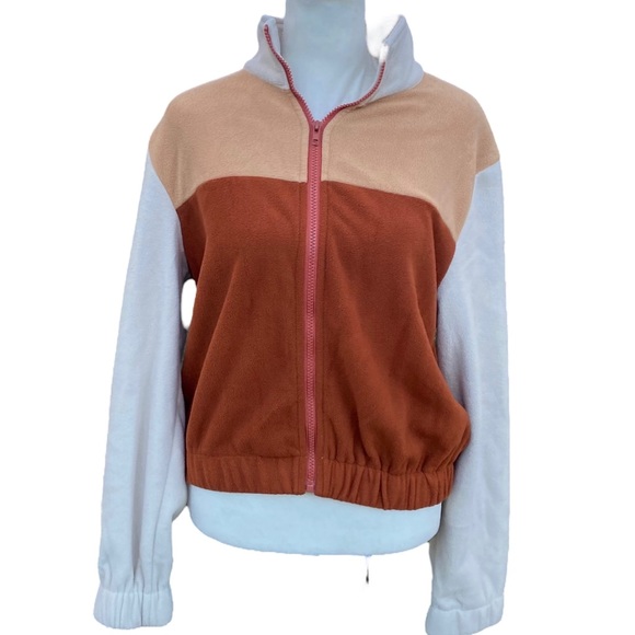 Shein Colorblock Neutral Fleece Cozy Zipper Sweater - Picture 1 of 9